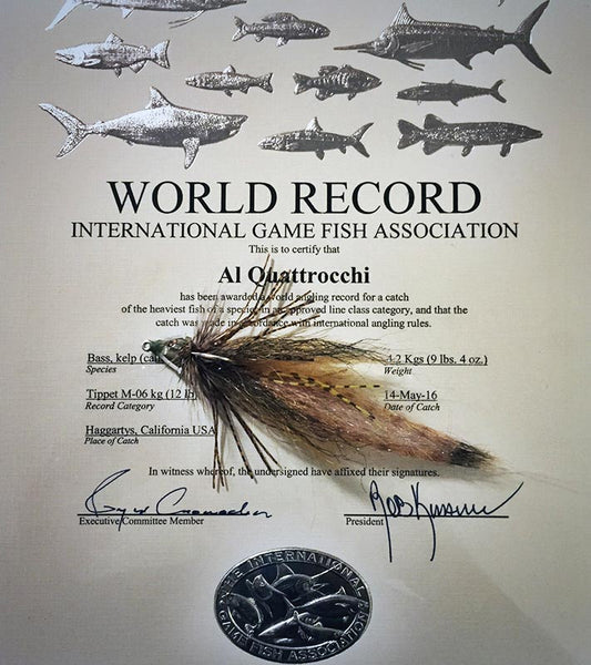 Fly fishing world record calico bass Al Quattrocchi