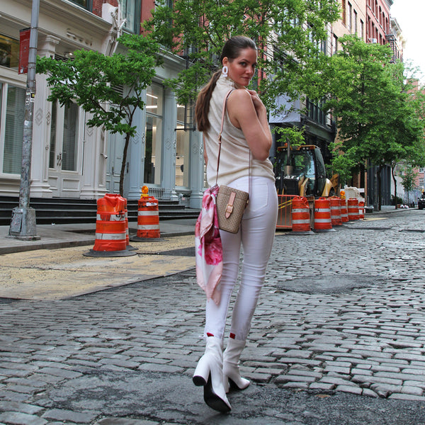 white Italian suede leather sock boots