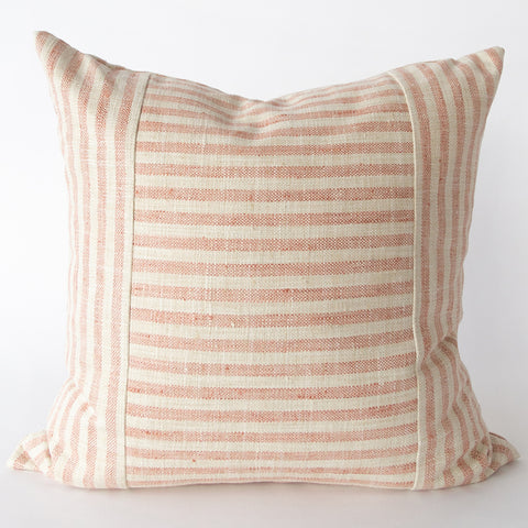 Striped pink and cream Margaux pillow with brass zipper from Tonic Living