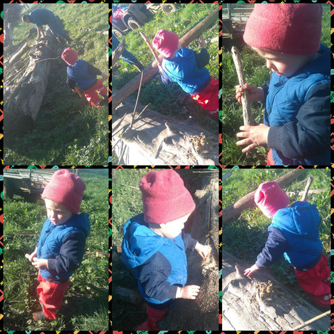 Playing in the Mud and collecting wood