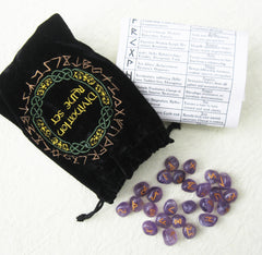 Amethyst rune set with instruction sheet and bag