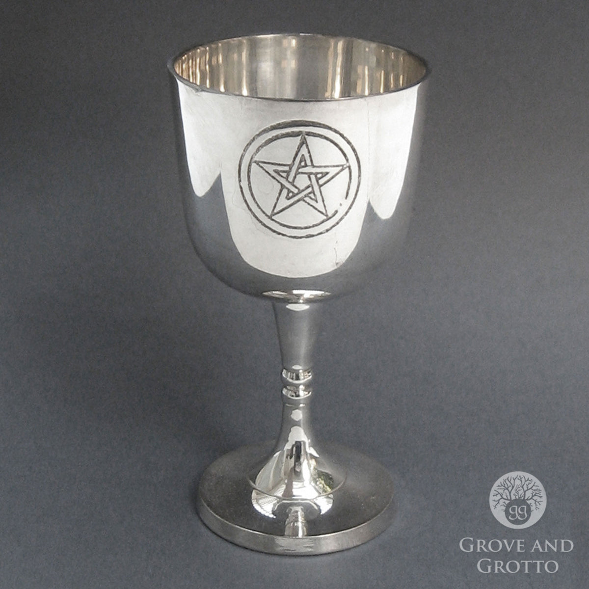 Silver Plated Pentagram Engraved Wicca Pagan Ritual Chalice Goblet Cup 6" Tall 