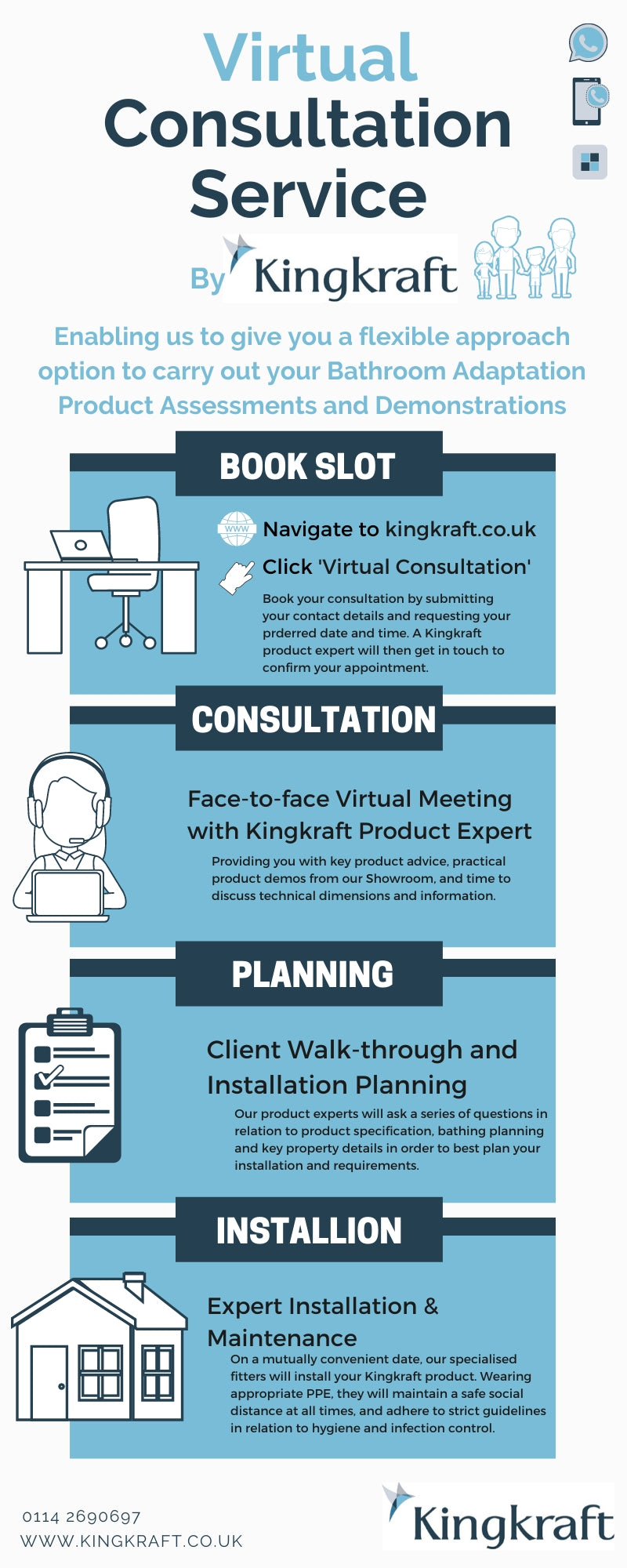 Virtual Consultation Service By Kingkraft | Online face-to-face product assessments and demonstration | Height Adjustable Baths, Basins and Changing Tables