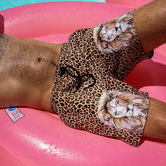 leopard print swimming trunks