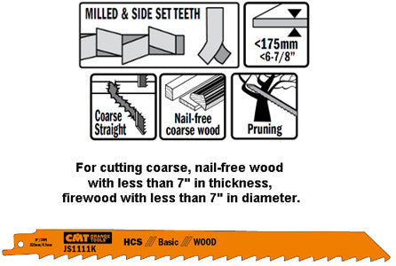 Hcs 9"X3 TPI CMT Orange Tools JS1111K-5 5 Reciprocating Saw Blades for Wood 