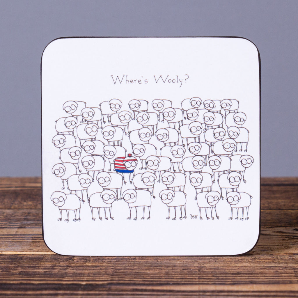 where"s wooly - set of 6 cork coasters