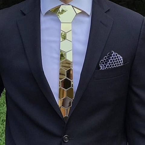 Hextie Honeycomb Gold and Pocket Square
