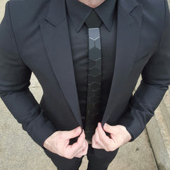 Hex Tie | Black Tie | Honeycomb on a black suit.