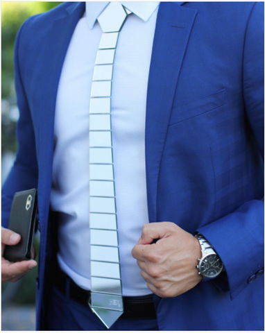 White Hex tie with blue blazer