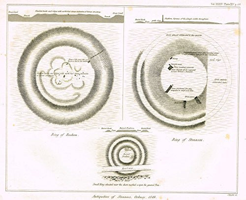 Archaeologia's Antiquity - ANTIQUITIES OF STENNESS, ORKNEY - Engraving - 1852