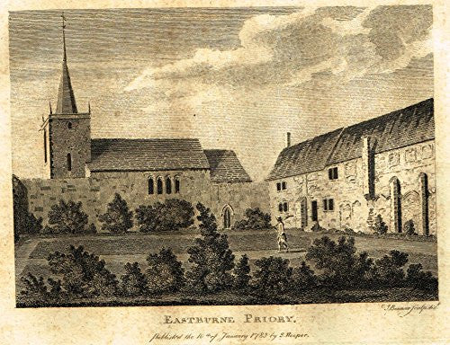 Grose's Antiquities of England - "EASTBURNE PRIORY, SUSSEX" - Copper Engraving - c1885