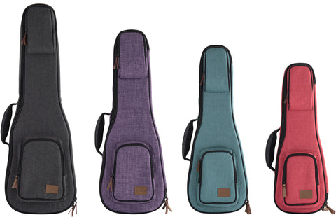Sonoma Coast Ukulele Cases in Goat Rock Gray, Vista Point Purple, Bodega Blue, and Russian River Red