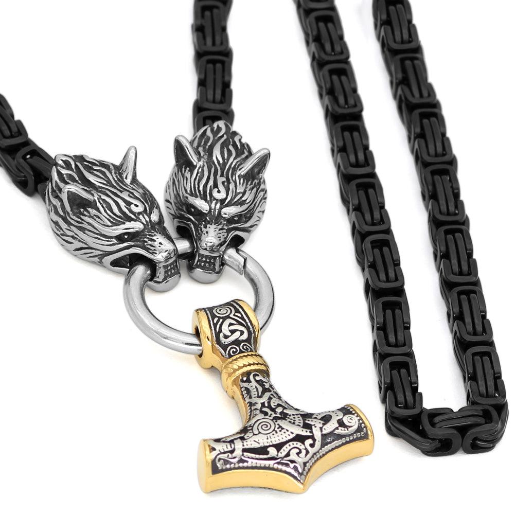 Black Wolf Viking Kings Chain with Mammen Thor Hammer (TH093) - Viking Merch