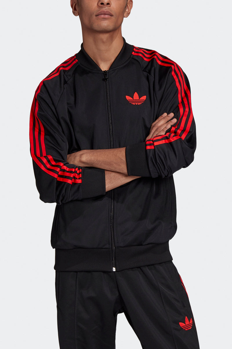 adidas track top black with red stripes