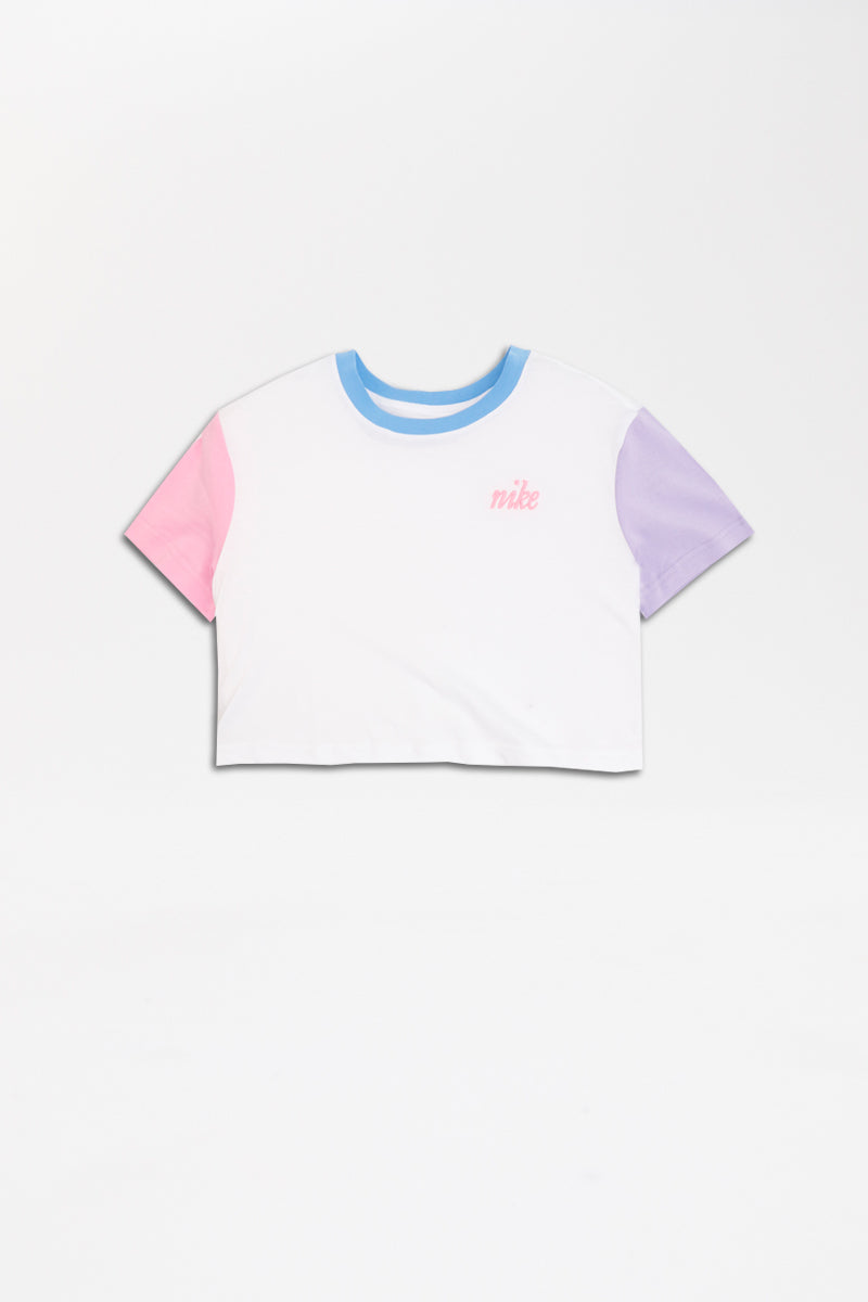 women's white and pink nike shirt
