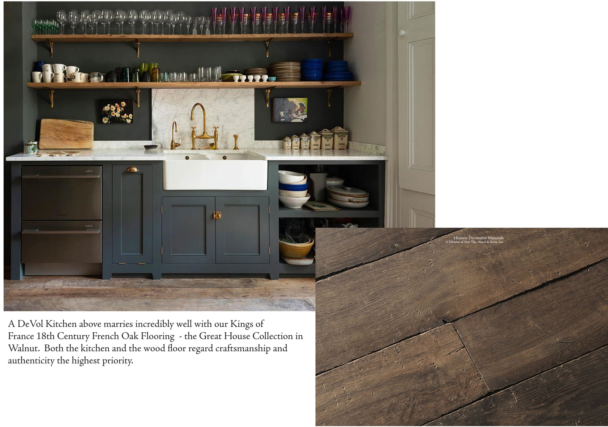 The Classic English Kitchen and the Shaker Style Kitchens like those of DeVol Kitchens and Plain English Kitchens marries so well with the Kings of France 18th Century French Oak Flooring