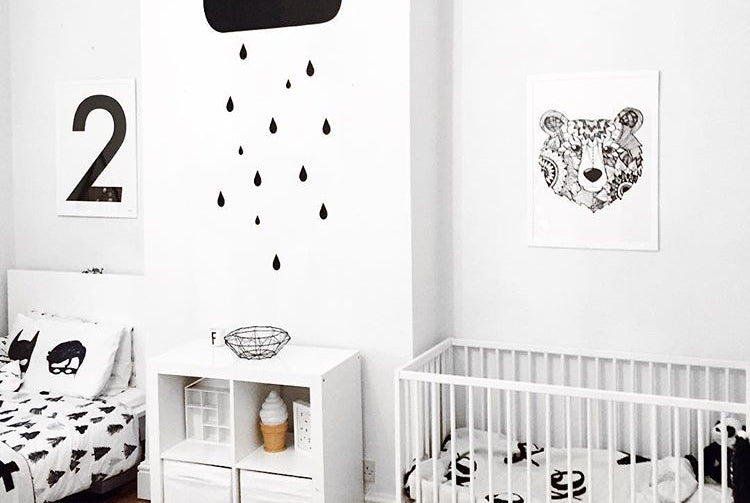 Monochrome Shared Bedroom styled by Being Mummy XO, featured on Bobby Rabbit