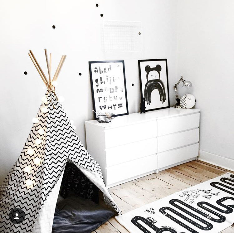 Monochrome Shared Bedroom styled by Being Mummy XO, featured on Bobby Rabbit