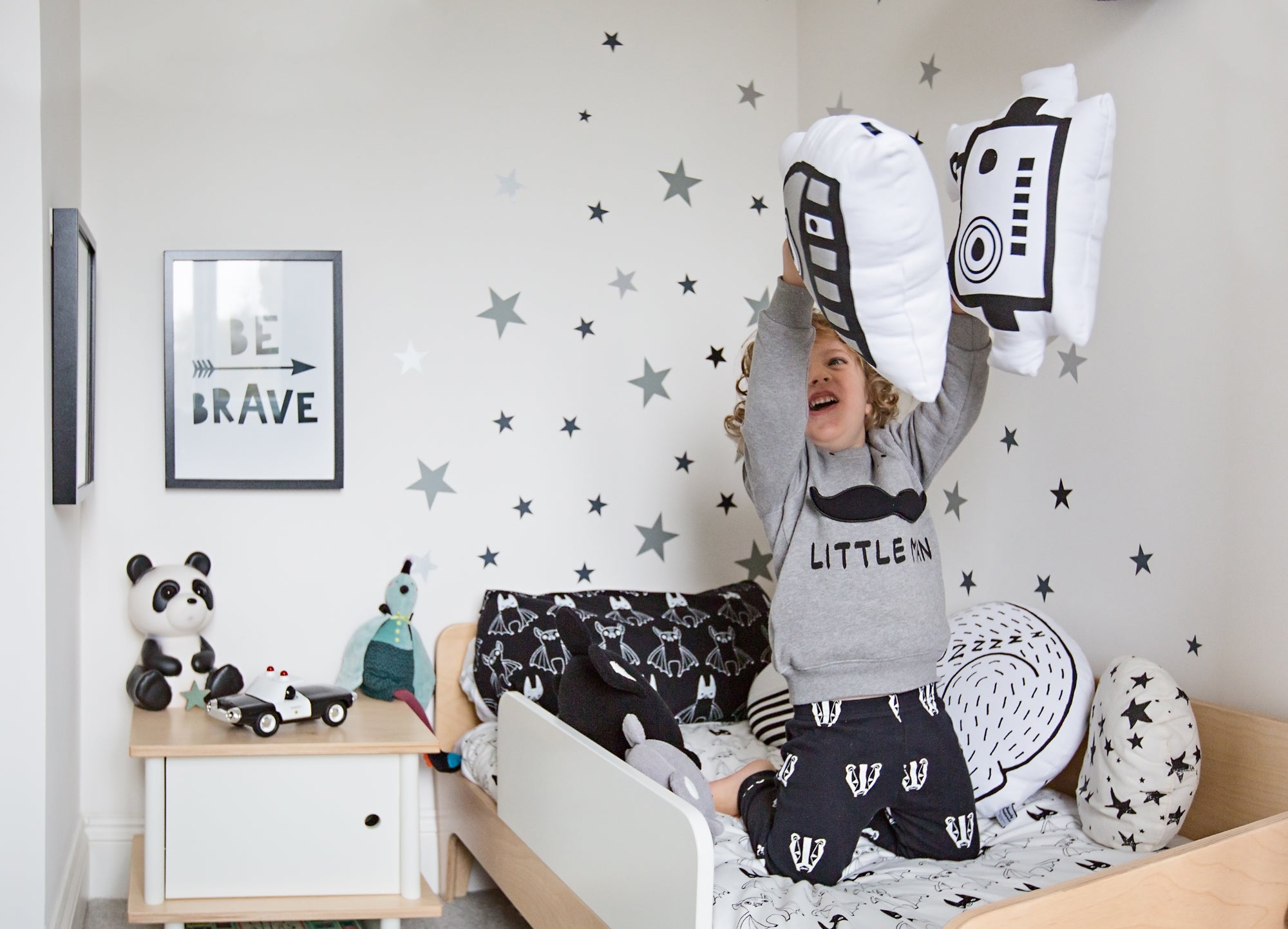 Monochrome boy's room, styled by Bobby Rabbit.