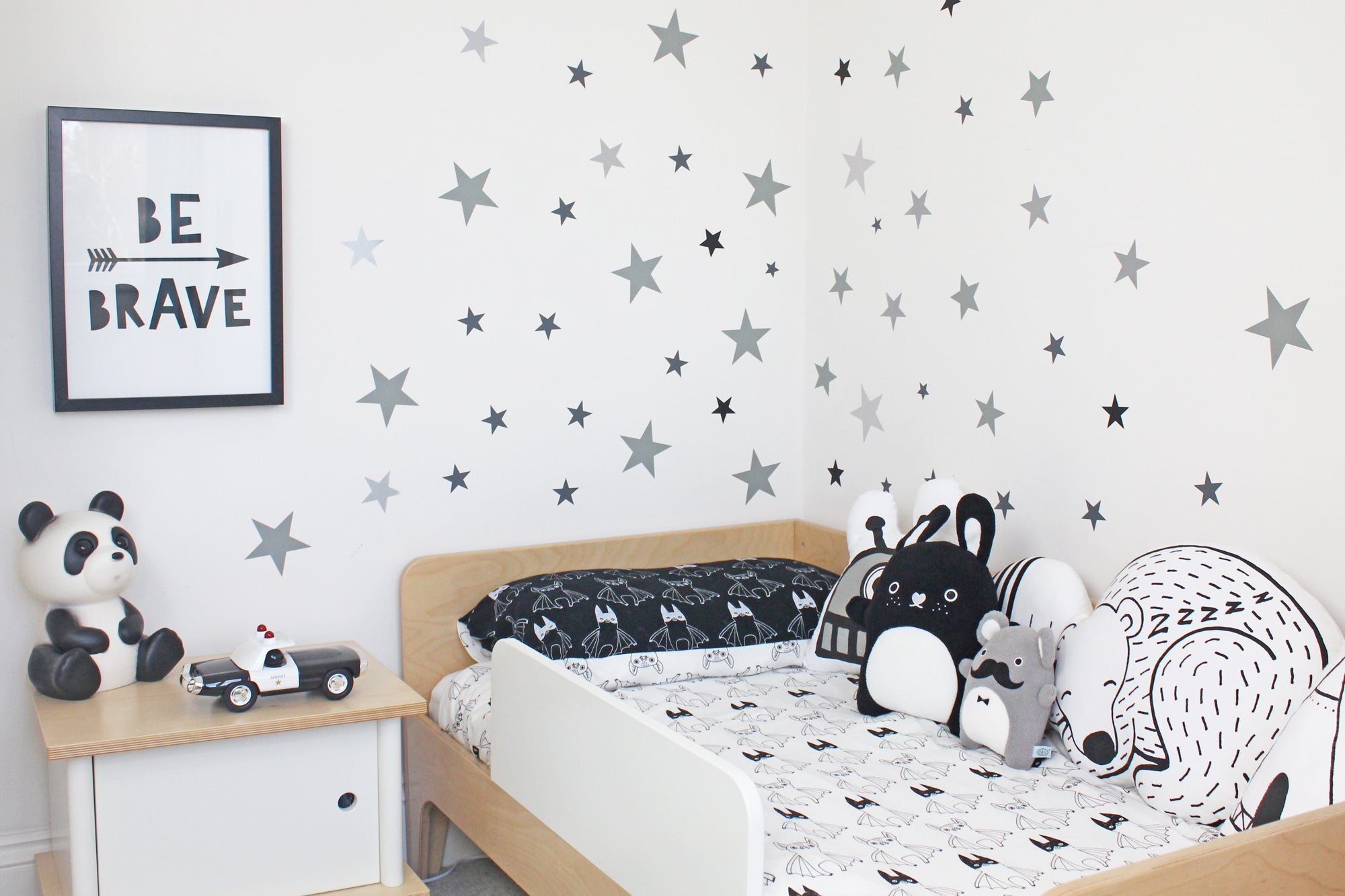 Monochrome boy's bedroom, styled by Bobby Rabbit.