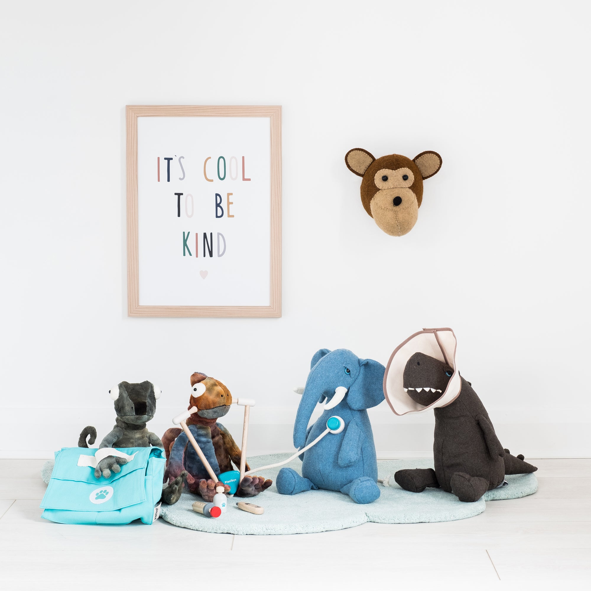 Plantoys Vet Set and soft toys by Jellycat, available at Bobby Rabbit.