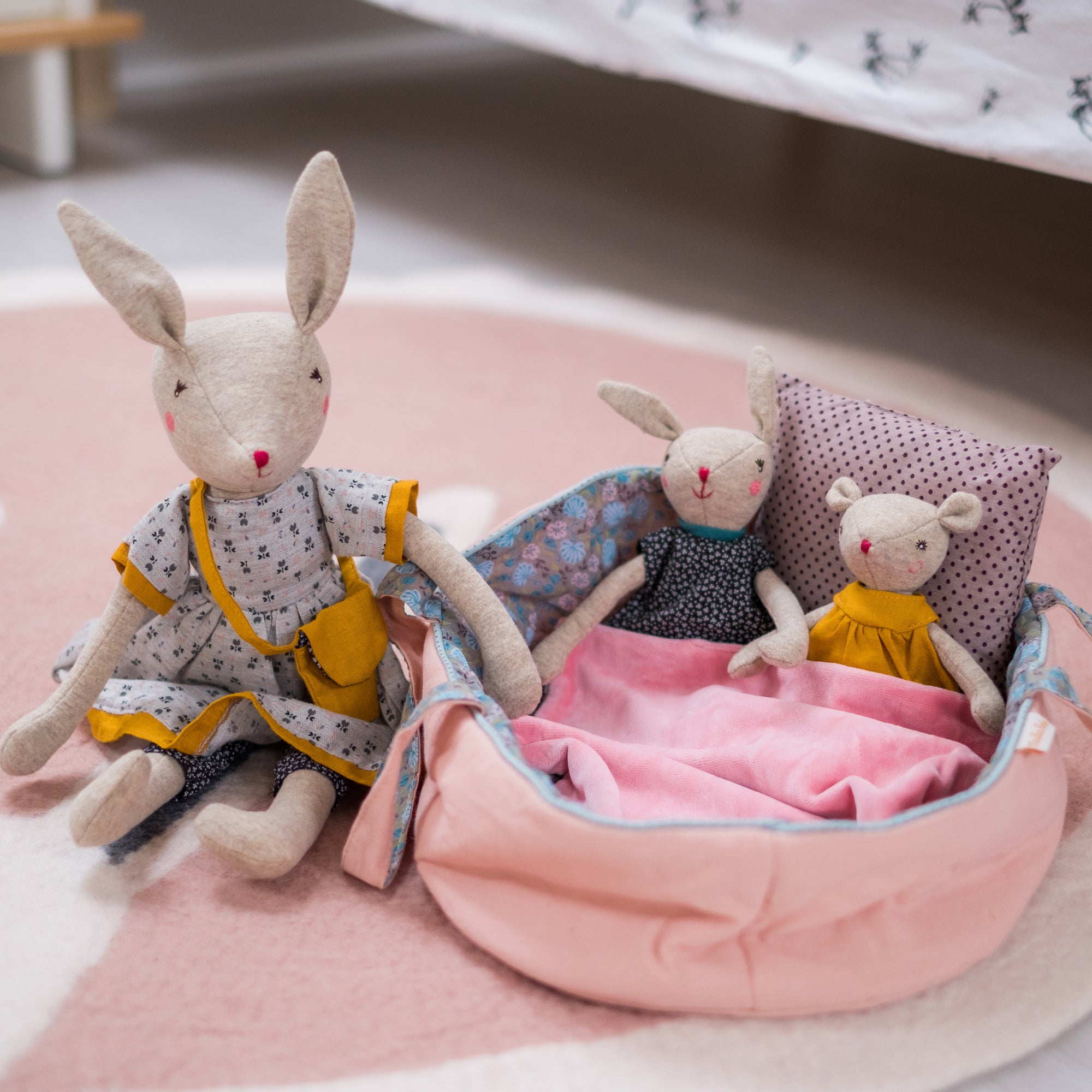 Moulin Roty Mirabelle Soft Toy Family, available at Bobby Rabbit.