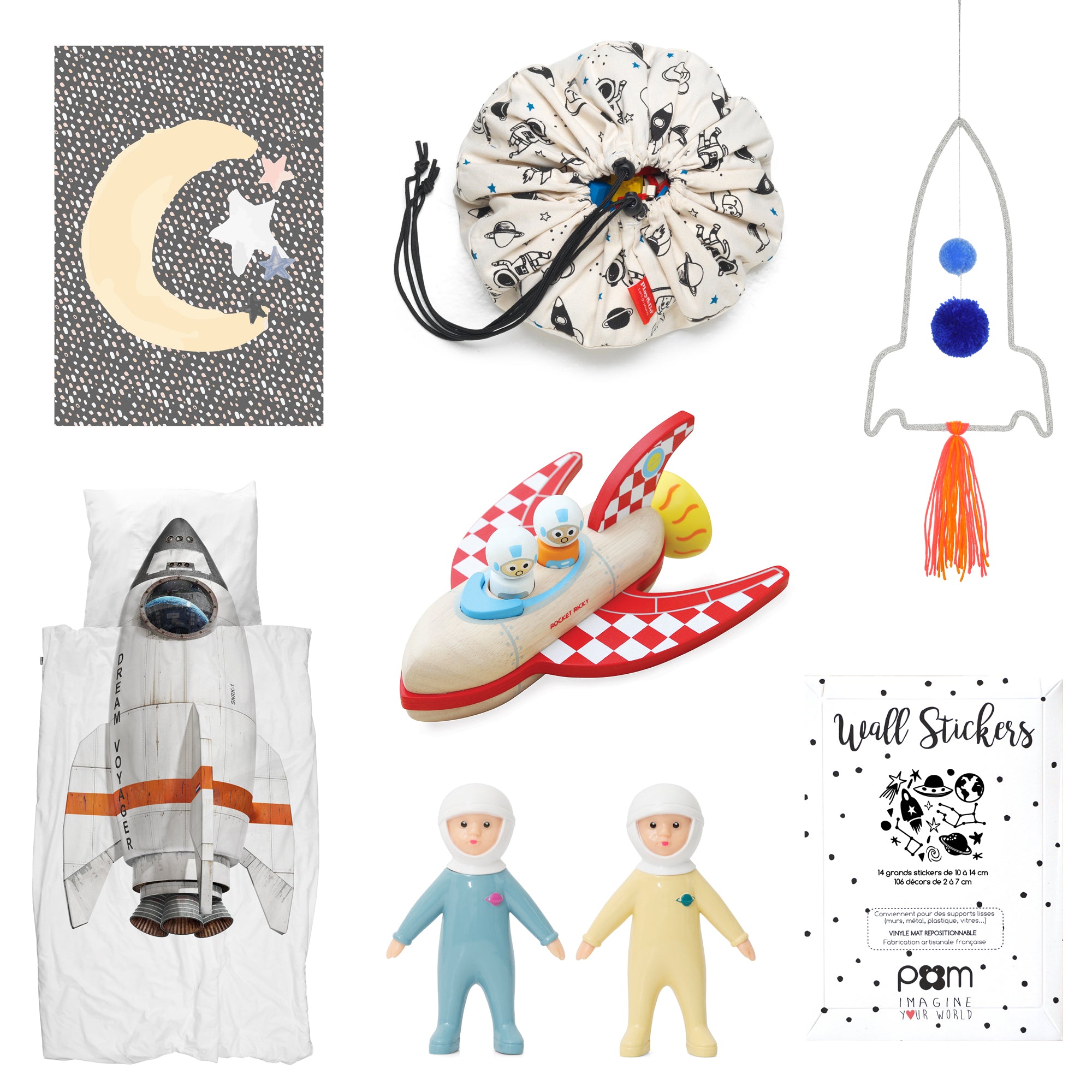 Space-themed children's room decor, available at Bobby Rabbit.