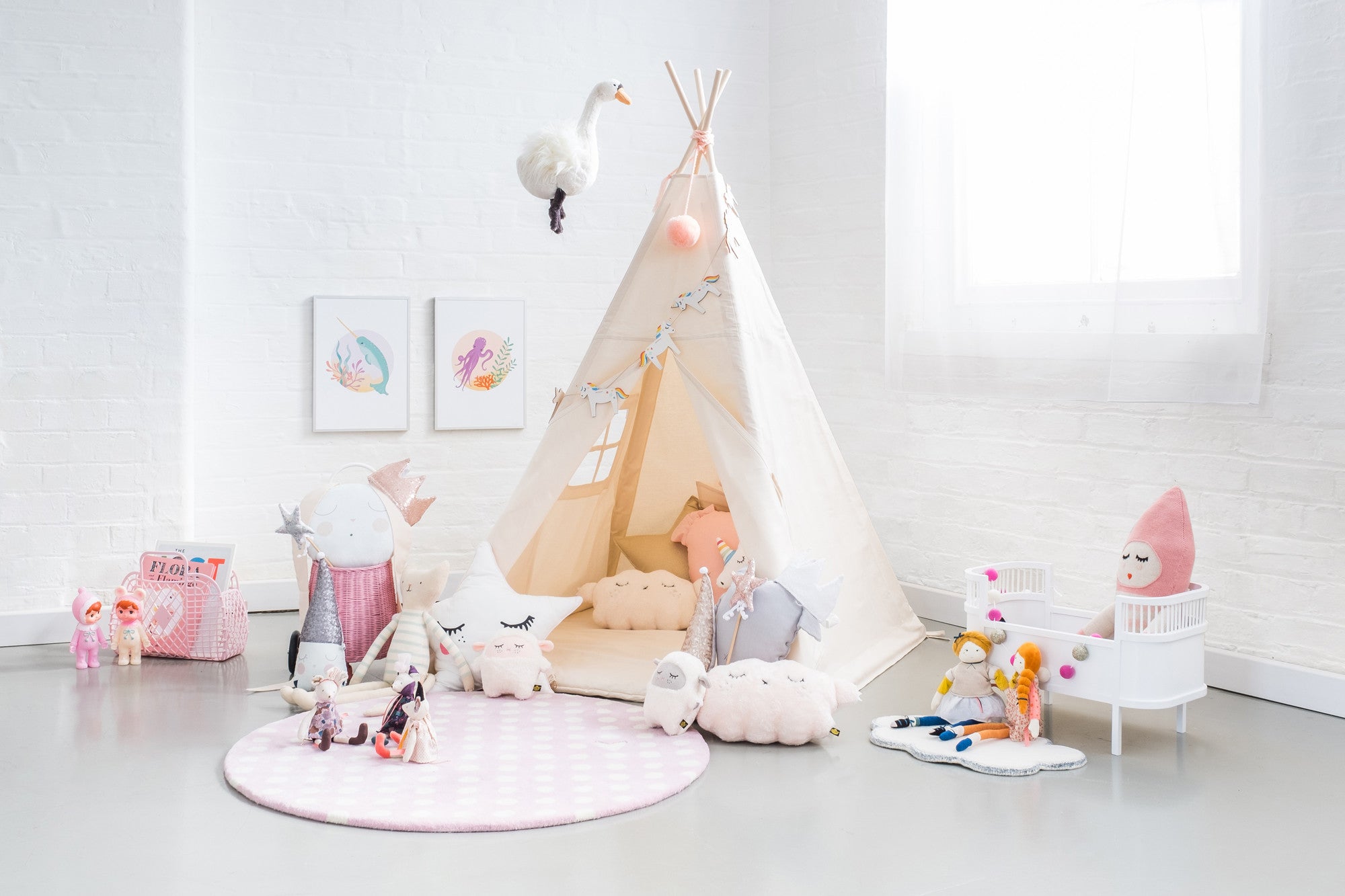 A Magic Tent, children's room by Bobby Rabbit, featuring Narwhal and Octopus prints by Born Lucky.