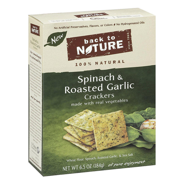Back To Nature Spinach And Roasted Garlic Crackers - 6.5 oz - Pack of 6