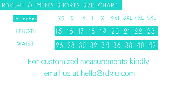 RDKLU MENS SHORTS SIZE CHART