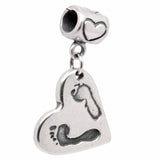 Silver Footprint Charm with two prints on Carrier Bead for Pandora Bracelet