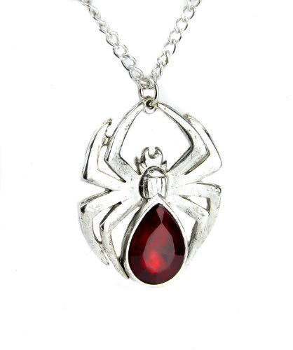 Blood Red Stone Gothic Spider Necklace Halloween Pendant Jewelry