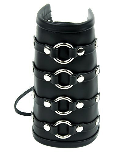 4 O-Ring Strap Black Leather Wristband Armband Gauntlet Heavy Metal Punk Viking