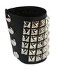 6 Row Silver Pyramid Stud Quality Black Leather Wristband Cuff Bracelet