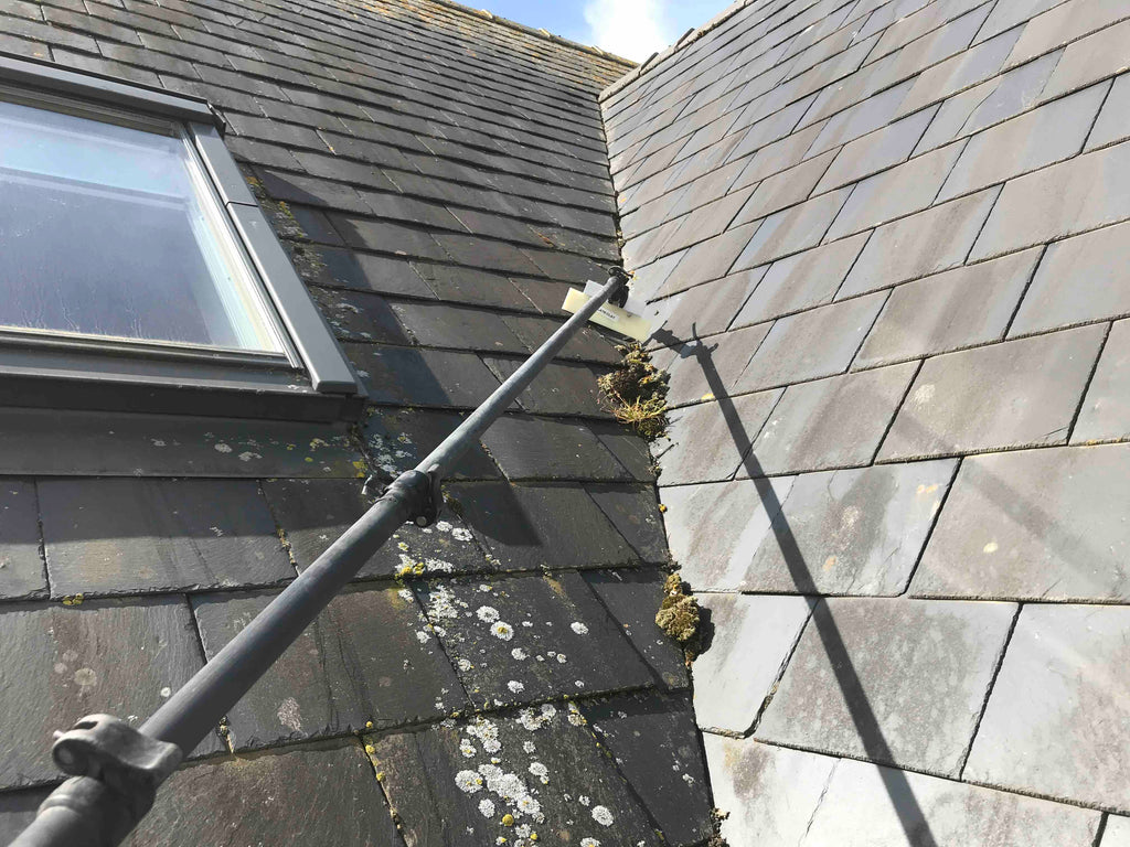 Slate roof moss scraping, softwashing equipment