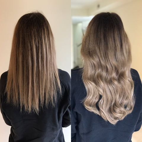 balayage with halo hair extensions before and after