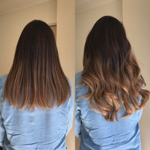 brown balayage before and after halo hair extensions