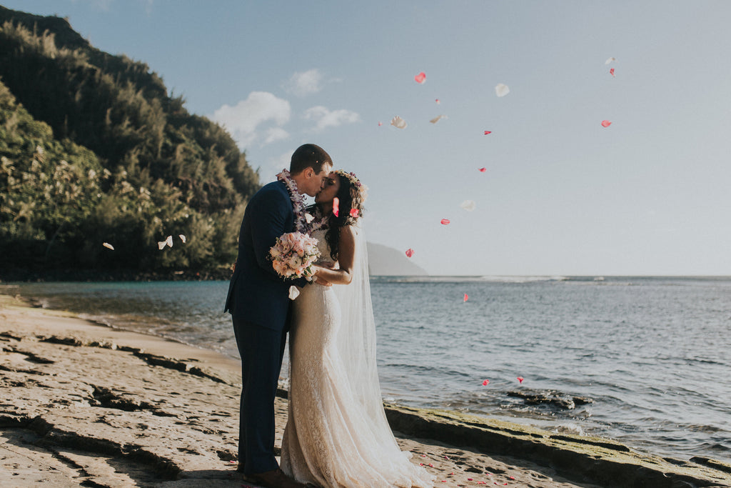 Veronica and Dave say "I Do' on Ke'e Beach in Kauai