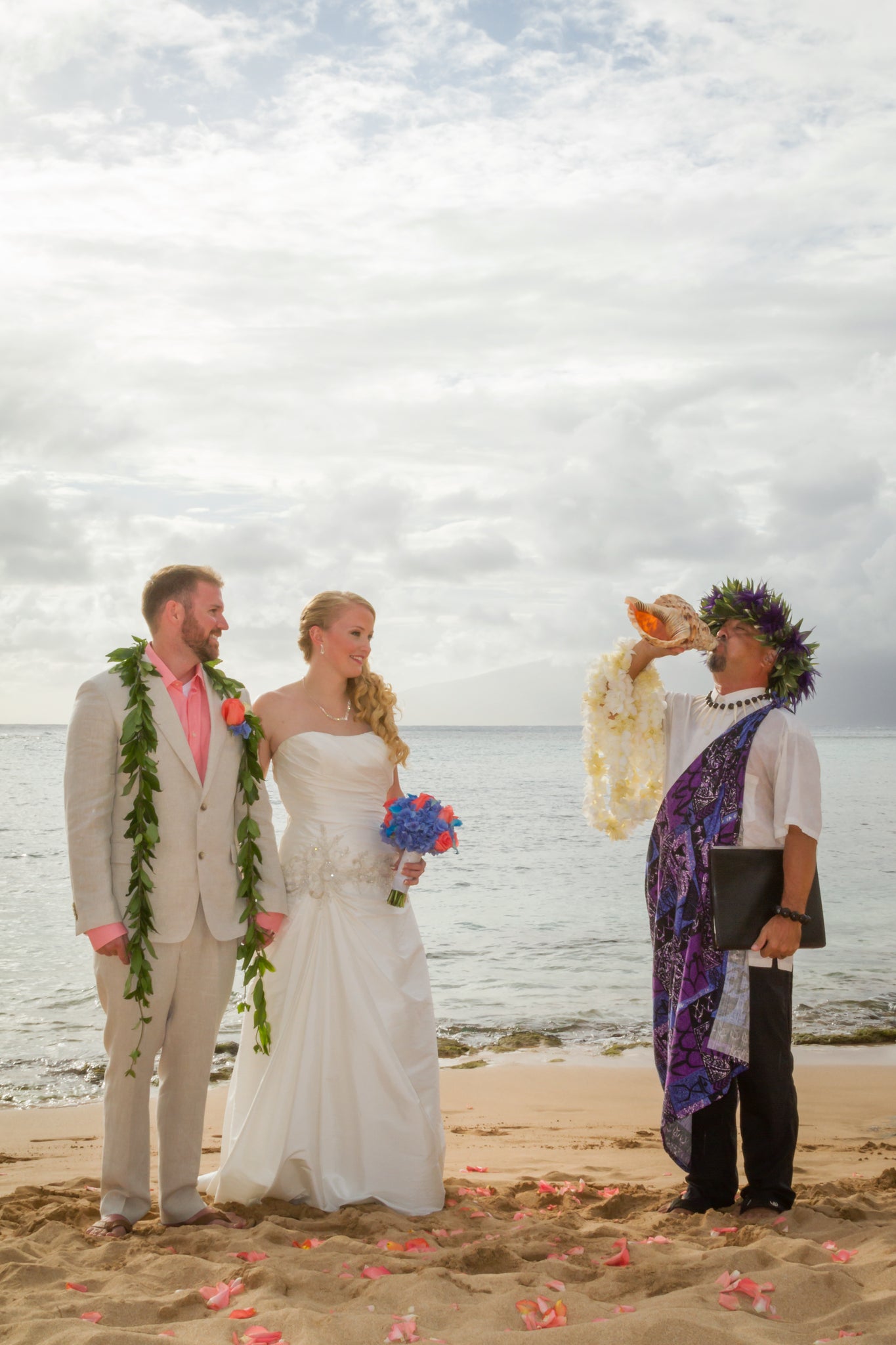 Rev. Kimo Kirkman blows his Conch Shell in Maui