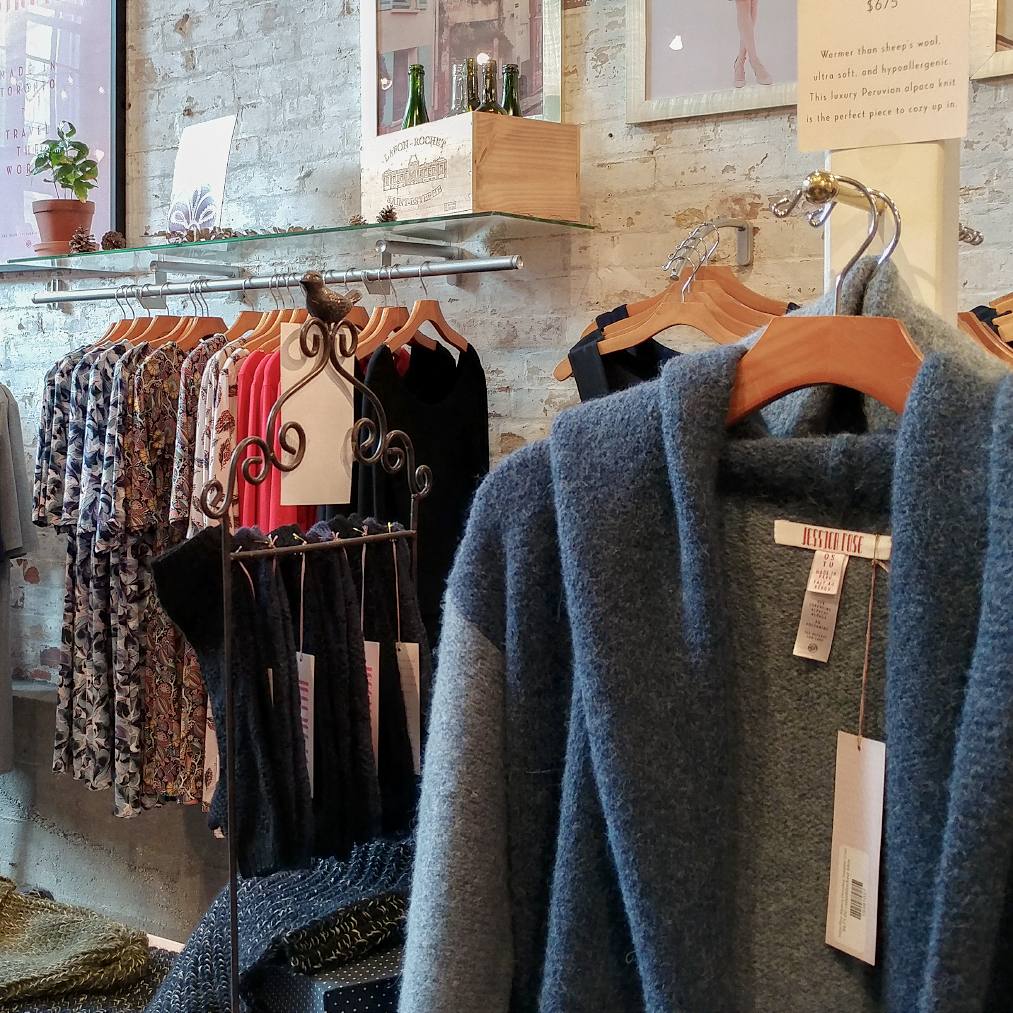 Sweaters, dresses and womenswear. Jessica Rose, Fashion Designer, Located in the Distillery District, Toronto, Canada.