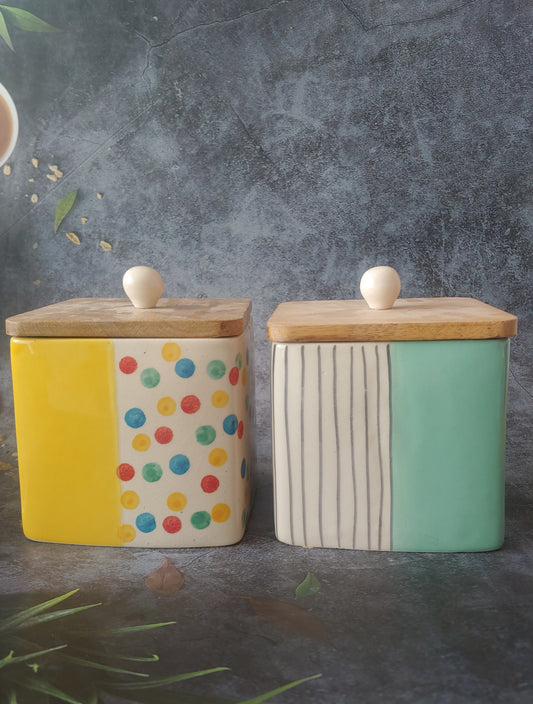 Uniquely Crafted Ceramic Airtight Containers with Wodden Lid