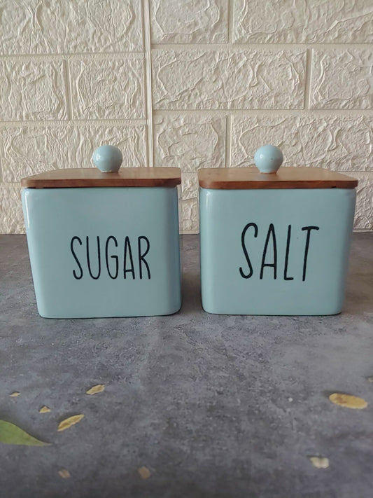 Sky Blue ceramic Salt Sugar Airtight Container Set 500ml