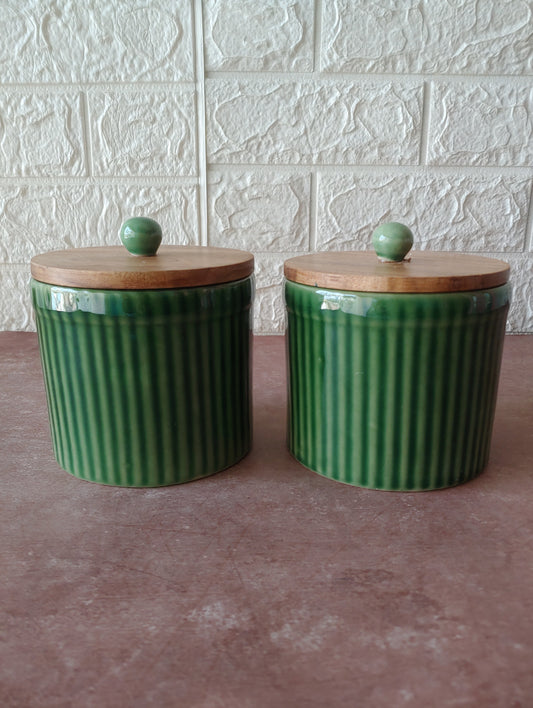Green colored Ceramic Airtight container 1/2 kg set of 2