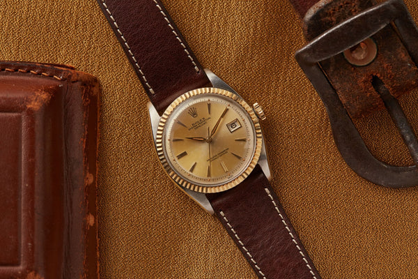 rolex datejust two tone leather strap