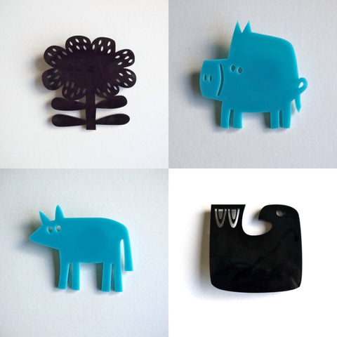 perspex brooches