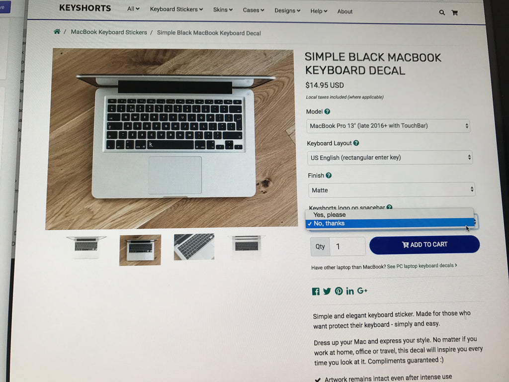 Purchasing keyboard stickers with or without logo on a spacebar