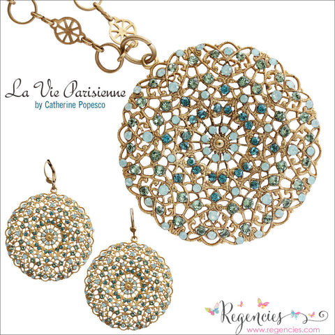 Catherine Popesco 14k Gold Plated Filigree Round Large Lace Medallion Earrings