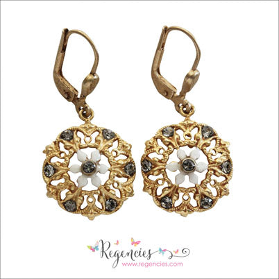 La Vie Parisienne by Catherine Popesco Enamel Swarovski Flower French White Earrings