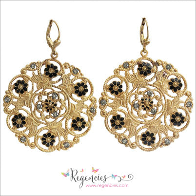 La Vie Parisienne by Catherine Popesco Enamel Swarovski Flower Medallion Earrings