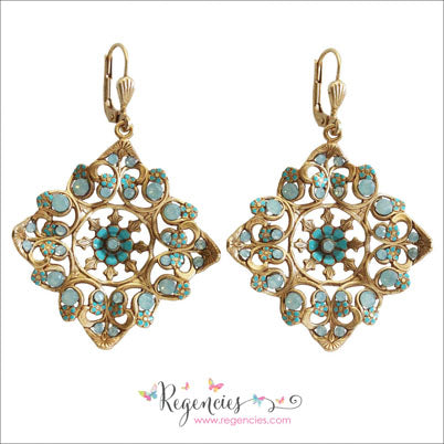 La Vie Parisienne by Catherine Popesco Enamel Swarovski Square Filigree French Earrings